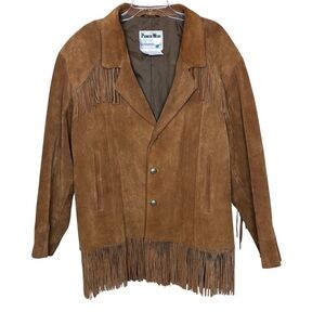Vintage Men’s Suede Leather Jacket Fringe Sz 46L Western Cowboy USA Pioneer Wear